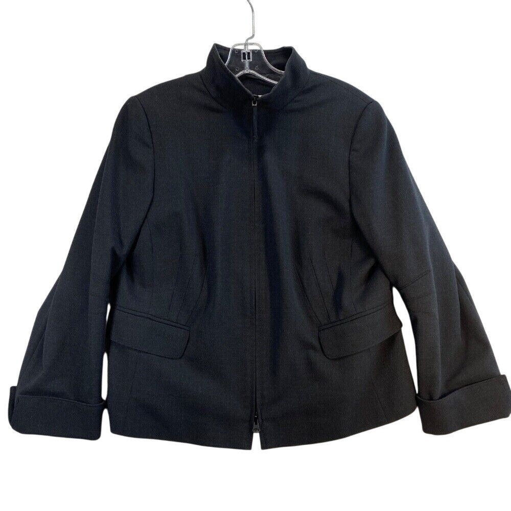 Akris Punto Wool‎ Blend Jacket Full Zip Stretch Career Black US 14